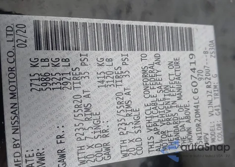 2020 Nissan Pathfinder Platinum 4Wd from USA, damaged, VIN 5N1DR2DM4LC607419